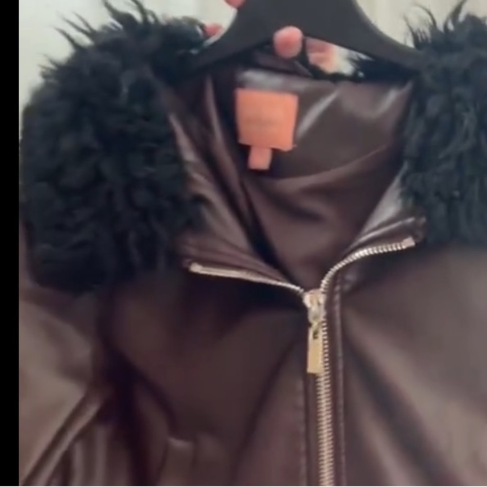 ÉTRe Aimé x Unreal Fur Copenhagen Faux Fur Collar Jacket Brown - Picture 4 of 4